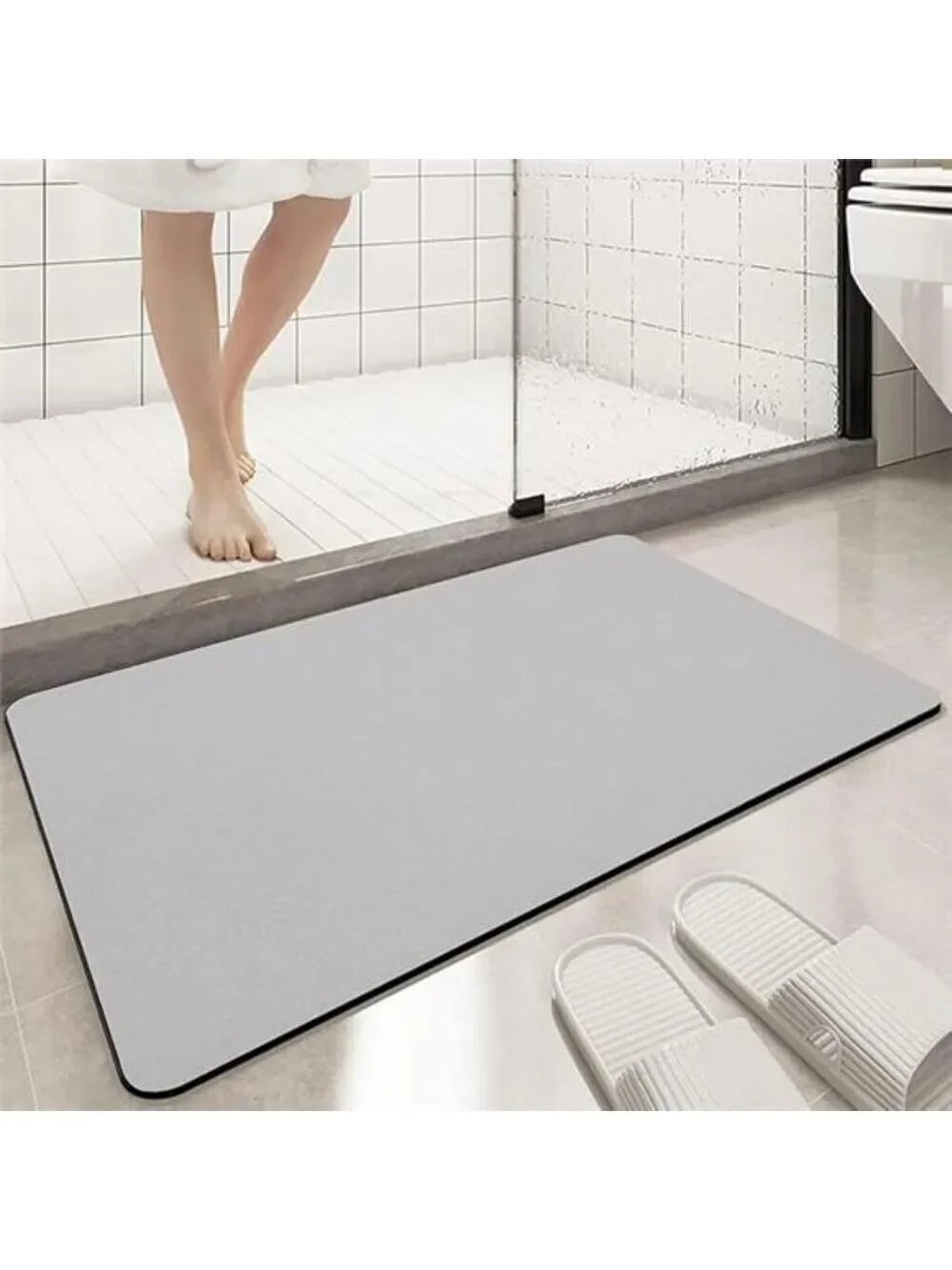 Grey Diatomaceous Earth Bath Mat Non Slip Quick Dry Super Absorbent Thin Rug